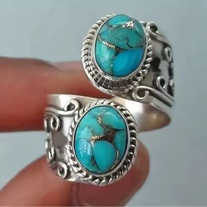 Turquoise and Silver Swirl Women's Ring adjustable